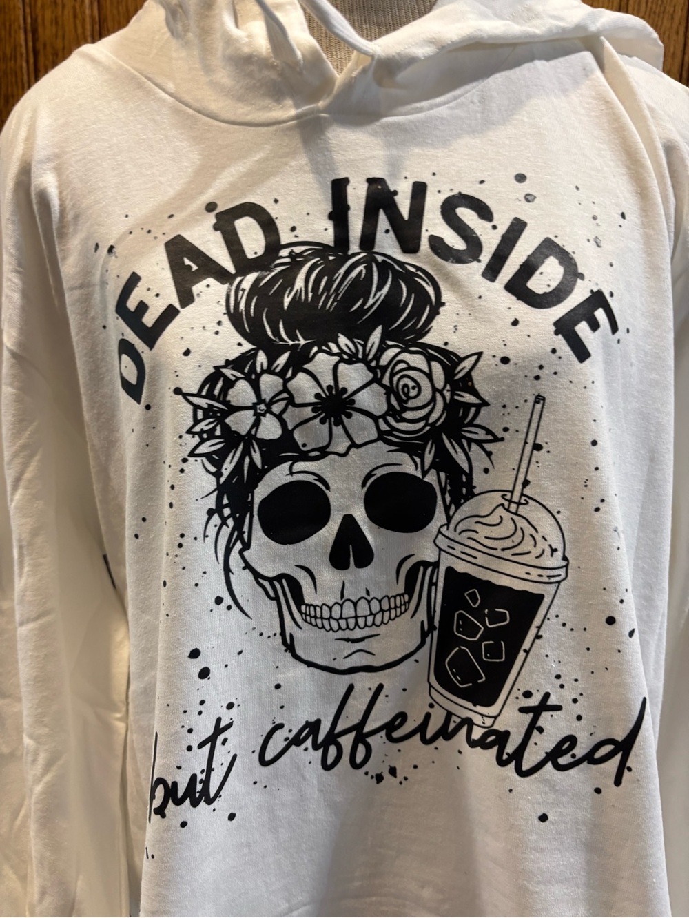American Apparel White Graphic Long-Sleeve Hoodie "Dead Inside"